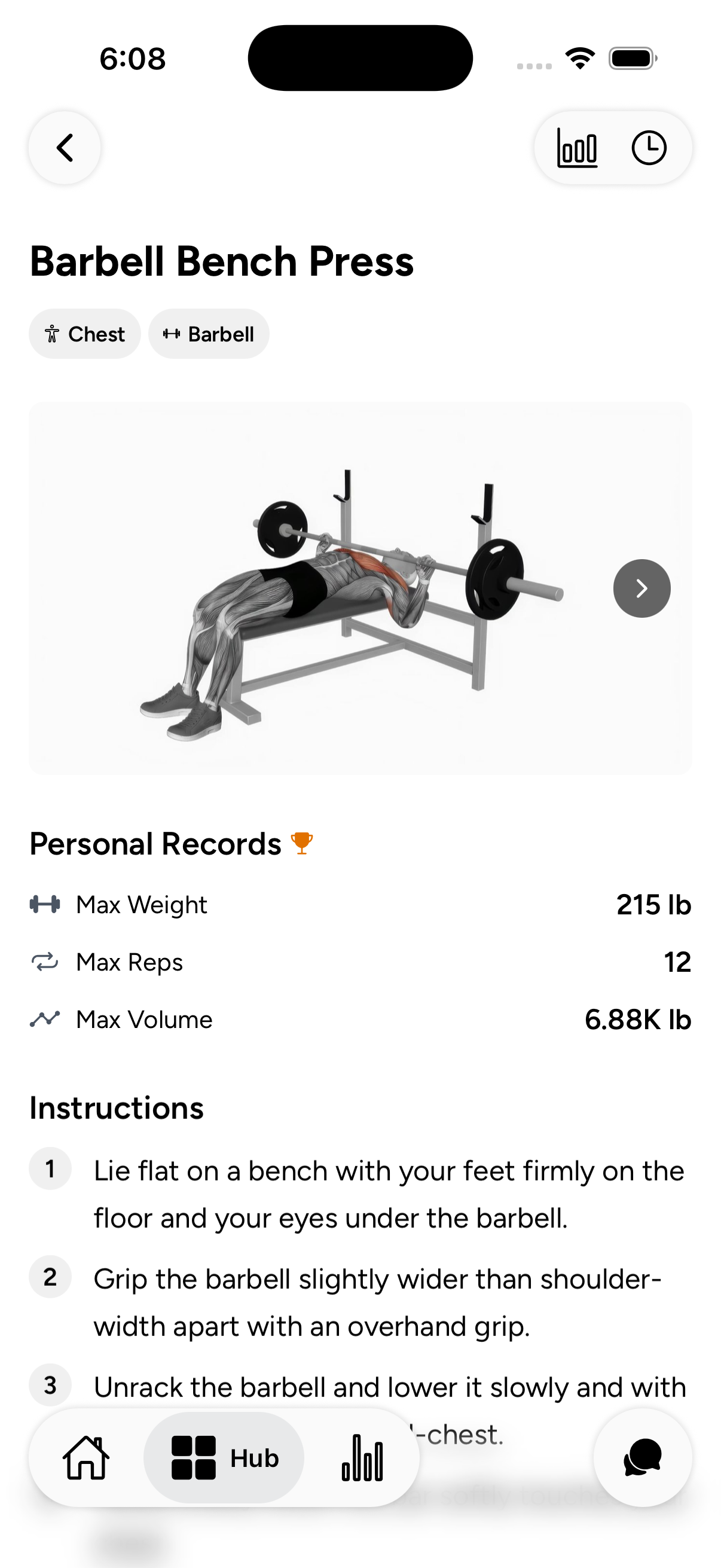 Exercise detail with personal records and instructions